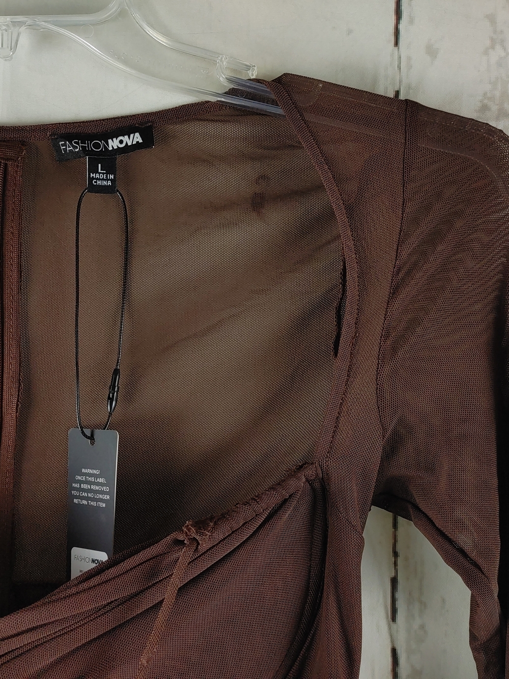 Fashion Nova Melanie Mesh Corset Top Womens L Brown Long Sleeve Bustier NWT - Picture 2 of 10